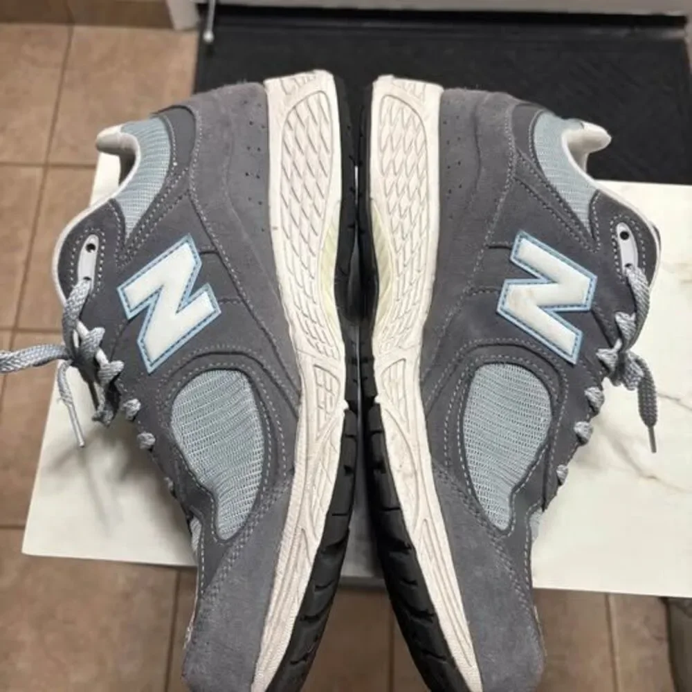 New Balance 2002R Grey Suede Mesh Sneakers Light Blue N Logo Size 13